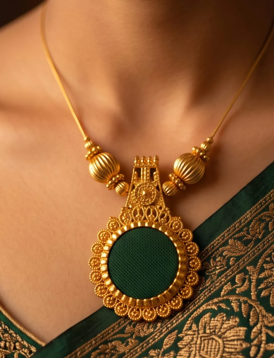 Invisible Chain With Green Pendant Set