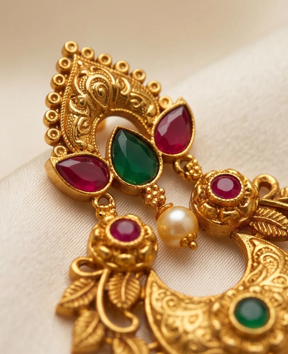 Traditional Indian Antique Hanging Earrings view 3