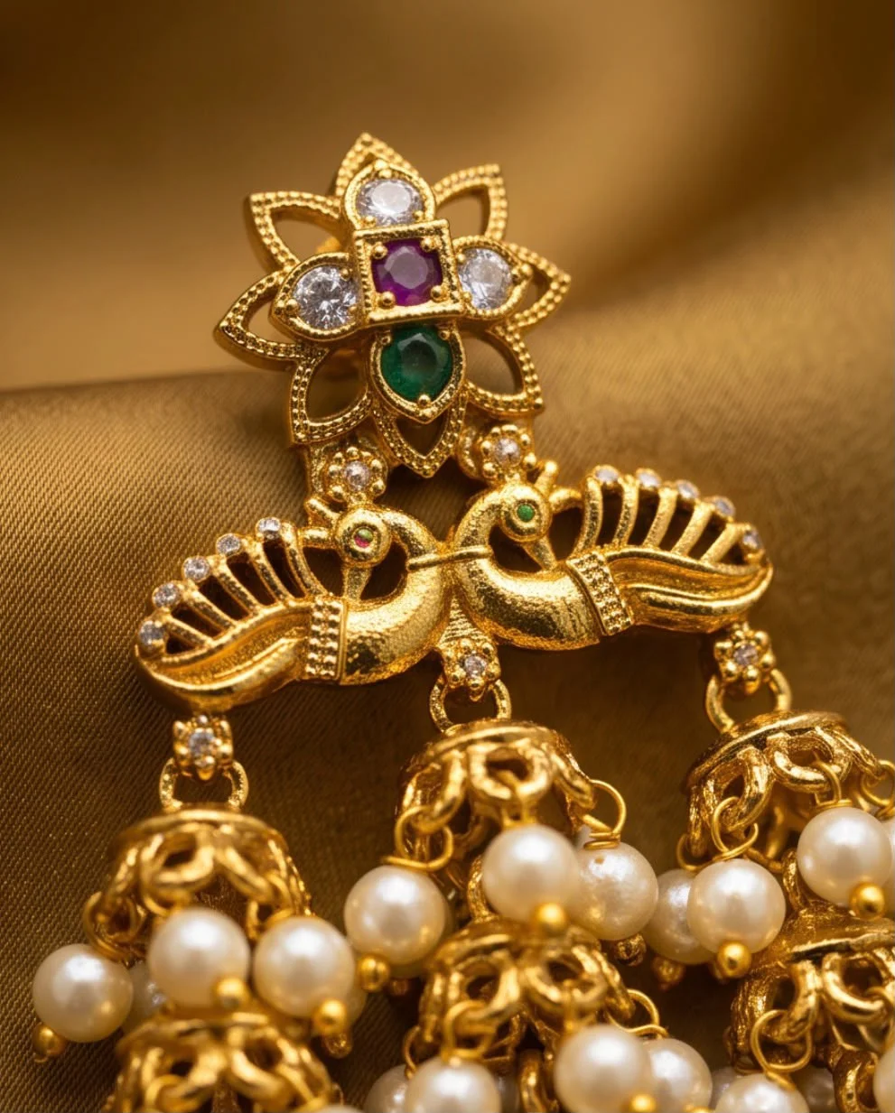 Gold-Plated Earrings Feature A Twin Peacock Design view 3