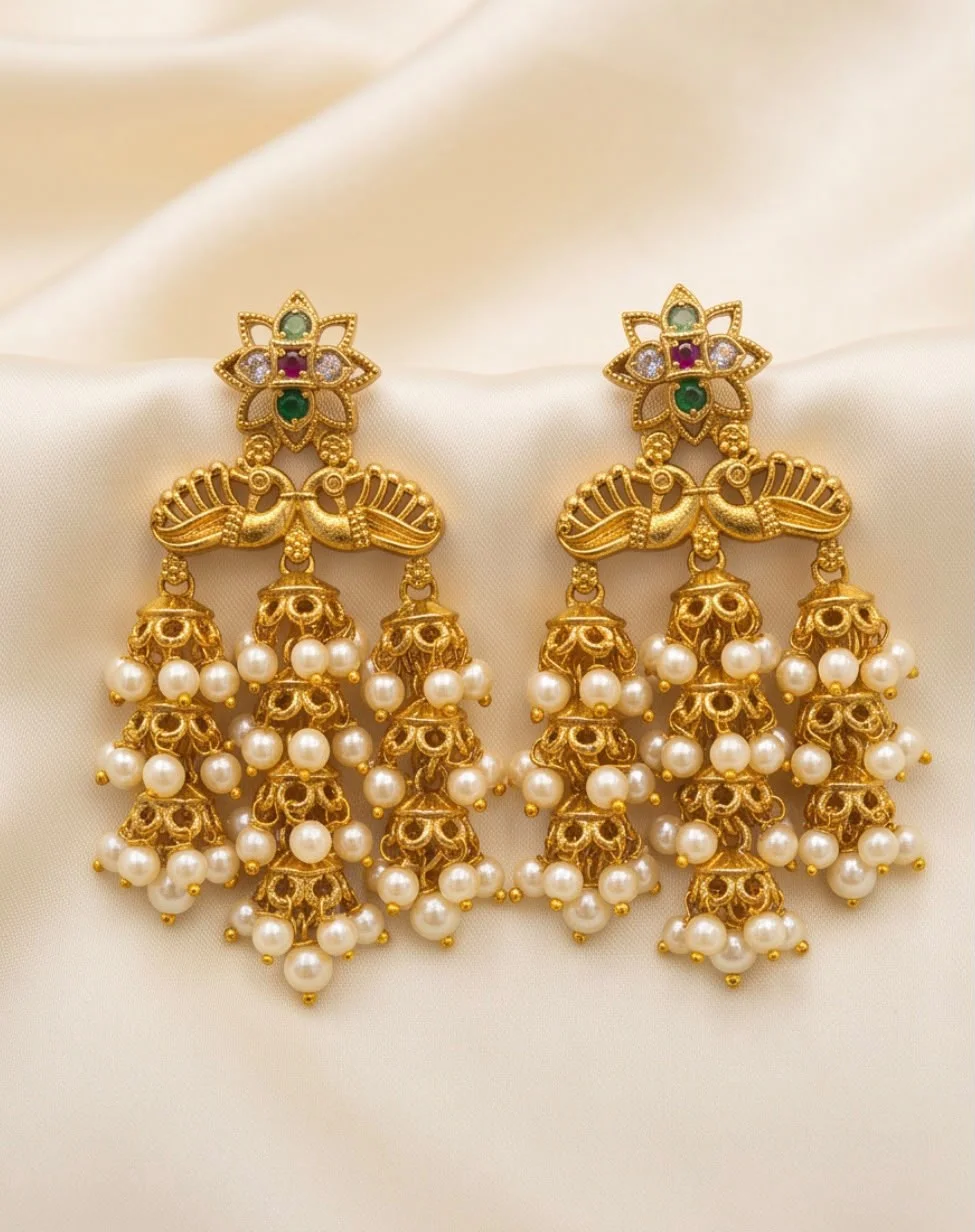Gold-Plated Earrings Feature A Twin Peacock Design alternate view