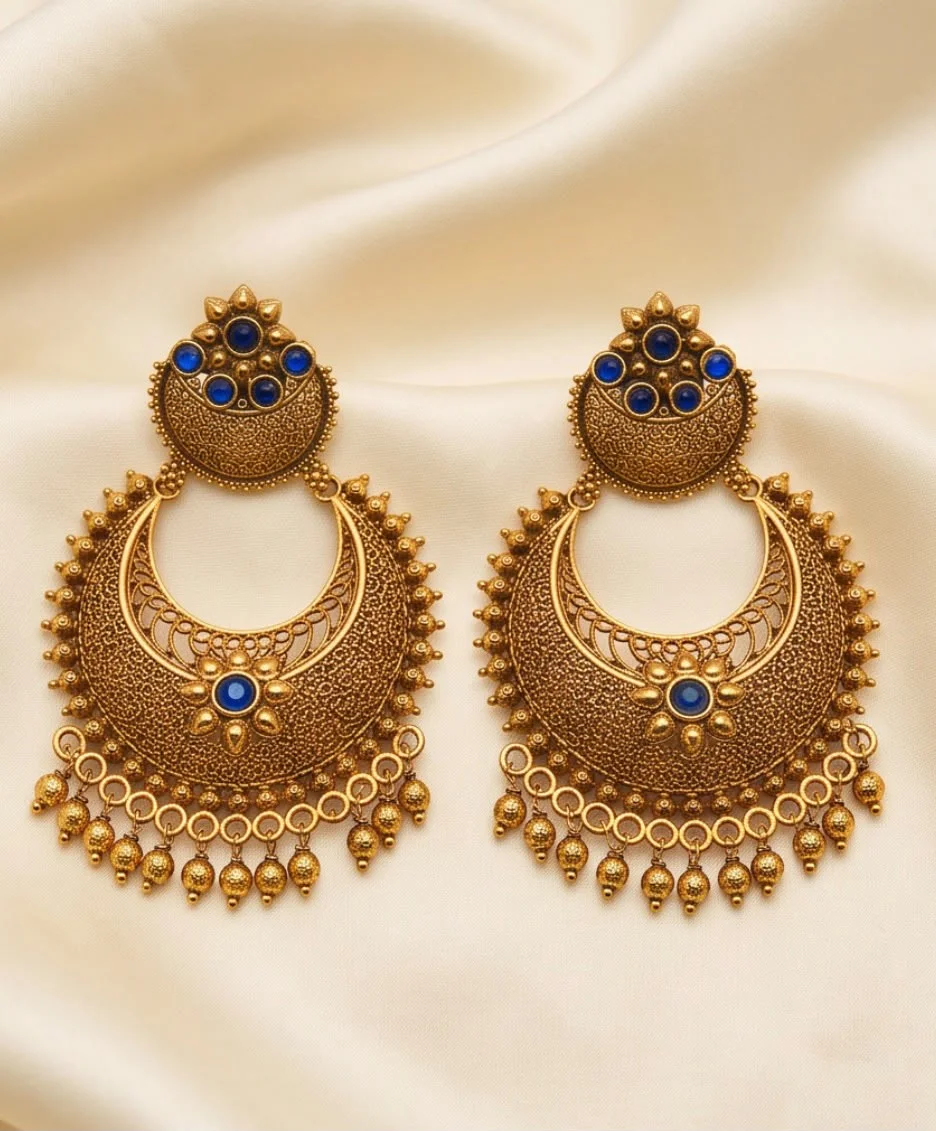 EARINGS GOLD SHADE WITH BLUE STONE alternate view