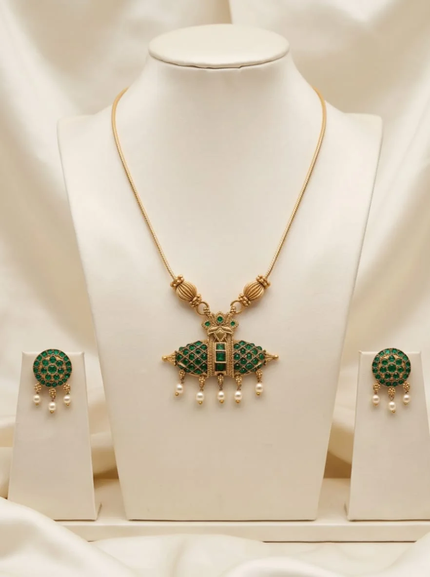 Barrel Shaped Dholki Style Horizontal Pendant Set
