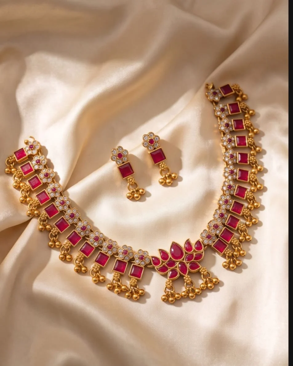 Ruby Jadau Kundan Necklace Set