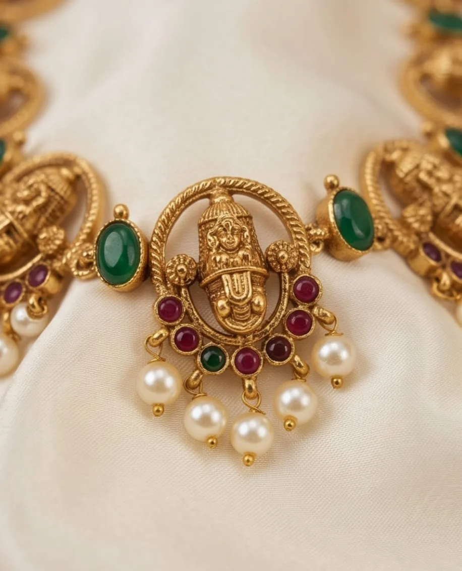 Gold Plated Temple Necklace And Matching Earrings view 3
