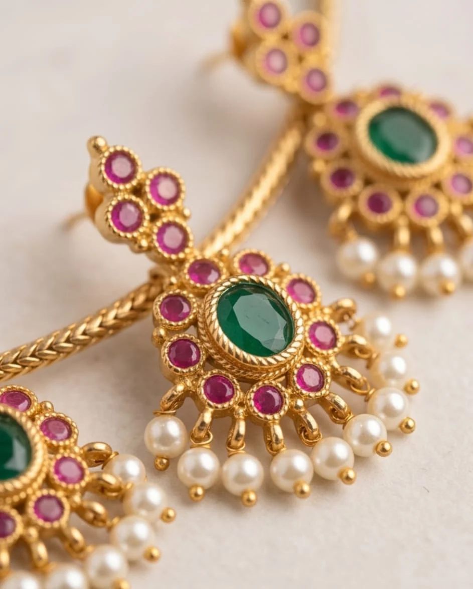 Traditional Gold Replica Attigai Style Necklace Set alternate view