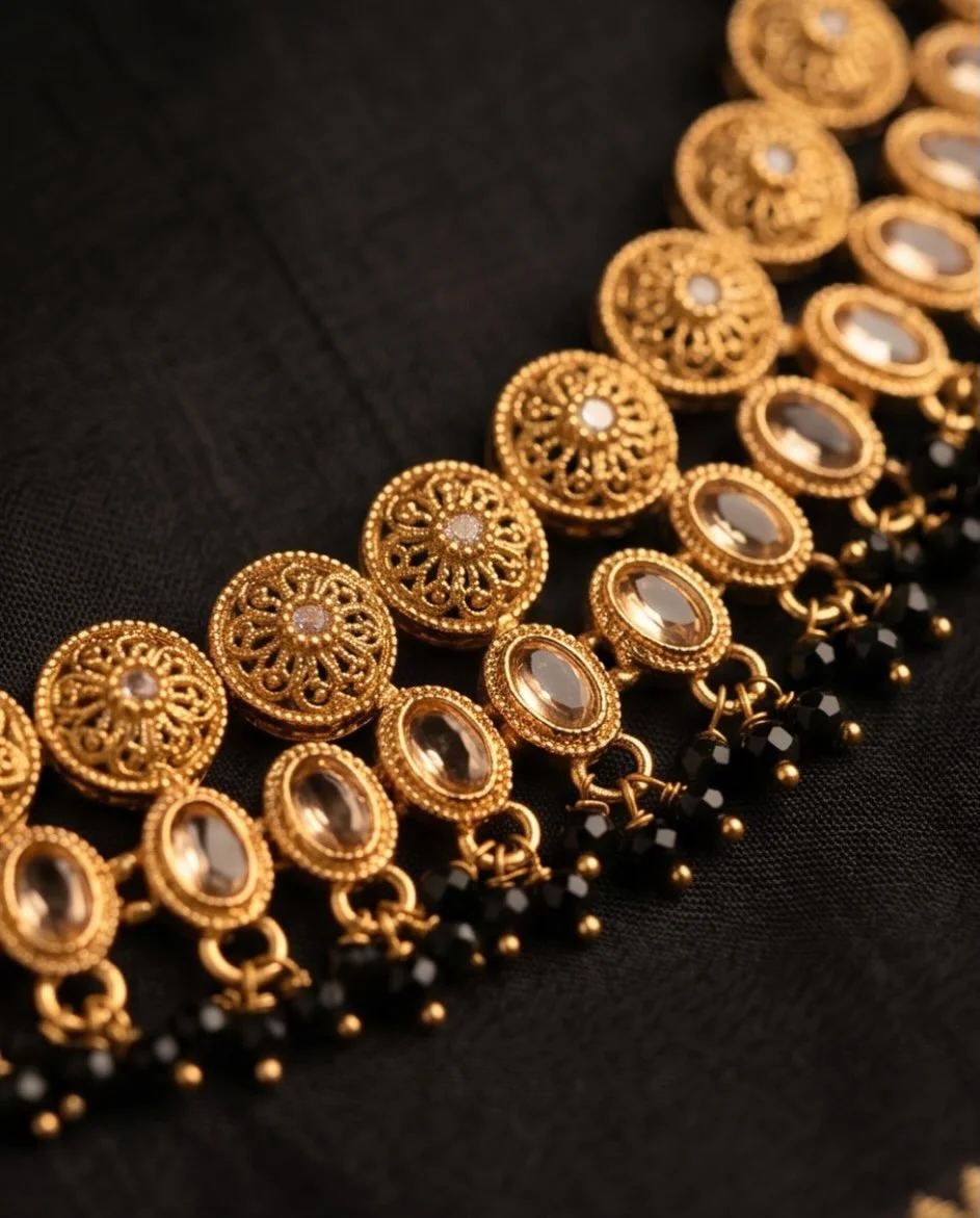 Antique AD Black & Gold Necklace Set alternate view