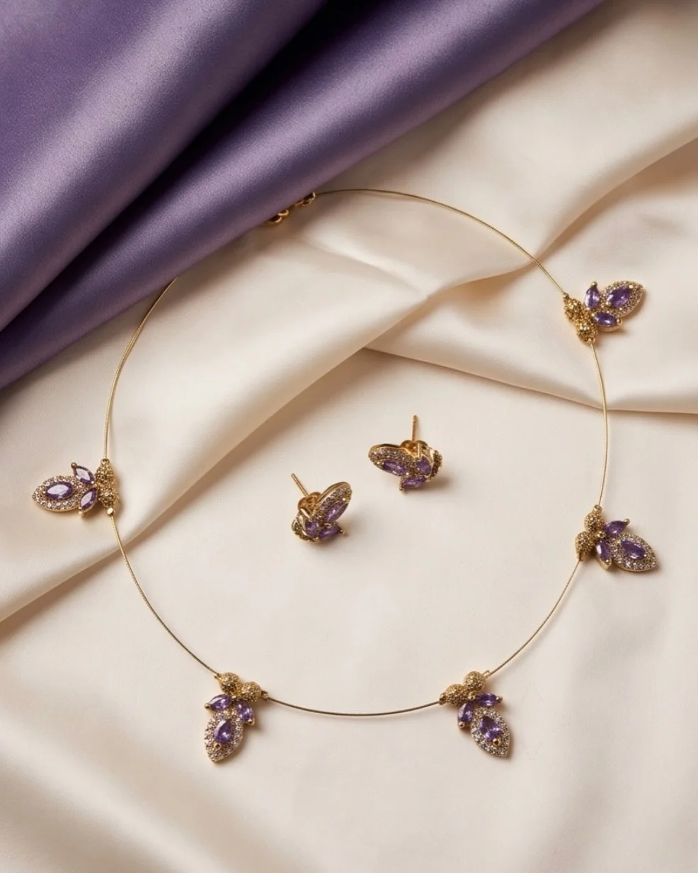 Invisible Chain Necklace Set Light Purple