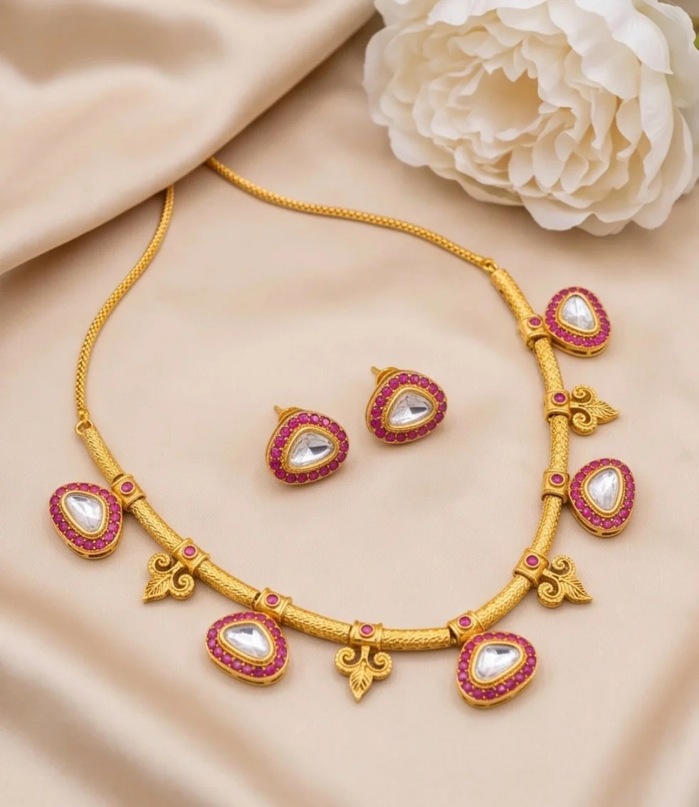 Matte Finish Kundan Meenakari Necklace